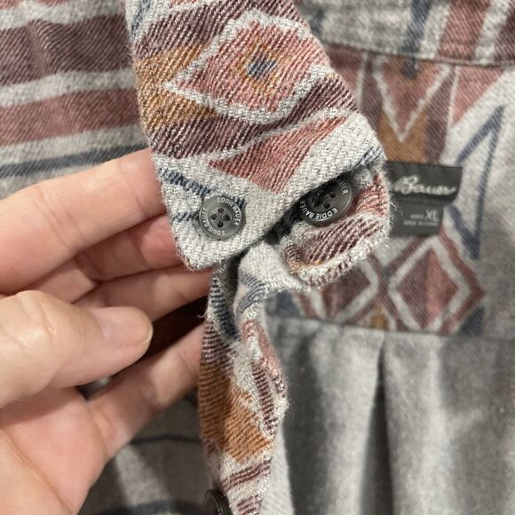 Eddie Bauer Flannel Shirt Men XL Aztec Gray Southwestern Button Down Grey Pocket - Picture 3 of 13